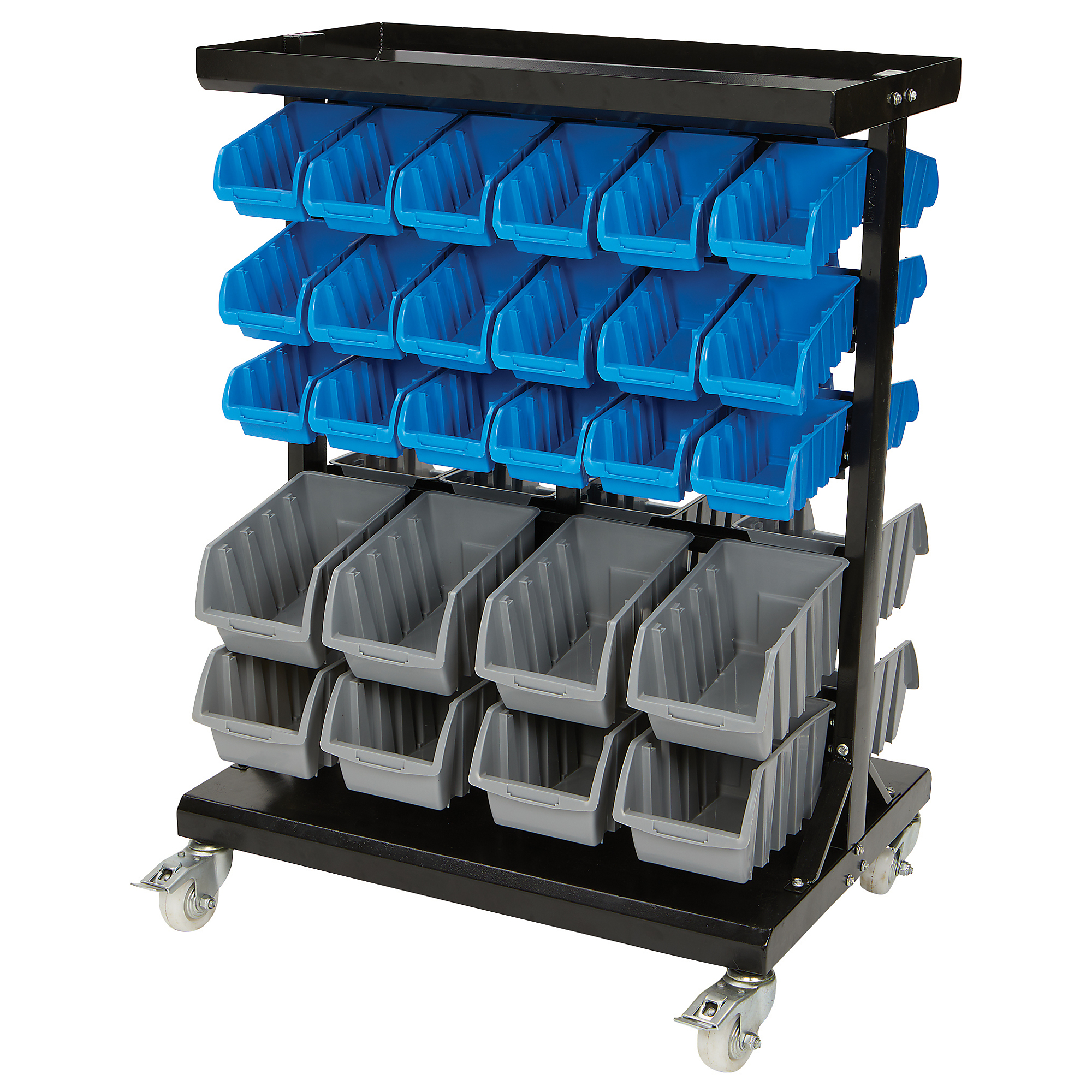 Strongway Double-Sided 52-Bin Rolling Bulk Storage Rack, 27-1/4in.L x 19-3/4in.W x 37-1/2in.H
